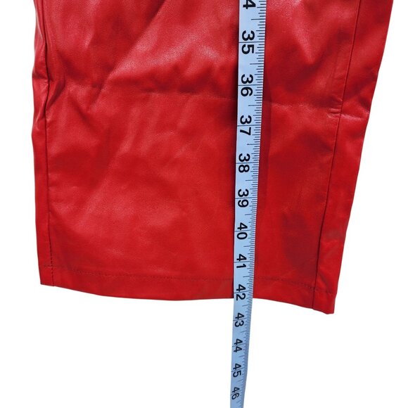 Red Lace-Up Womens Faux Leather Pants With Grommet Details & Flared Legs Size L - Picture 8 of 10